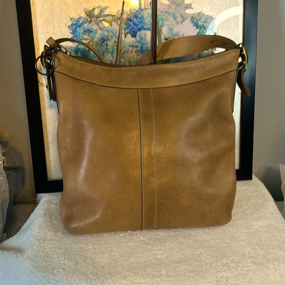 Coach Tan leather vintage tarnish brass hardware
